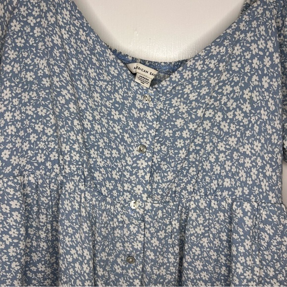 American Eagle Blue Floral Puff Sleeve Button Front Dress | Size M - Picture 4 of 7
